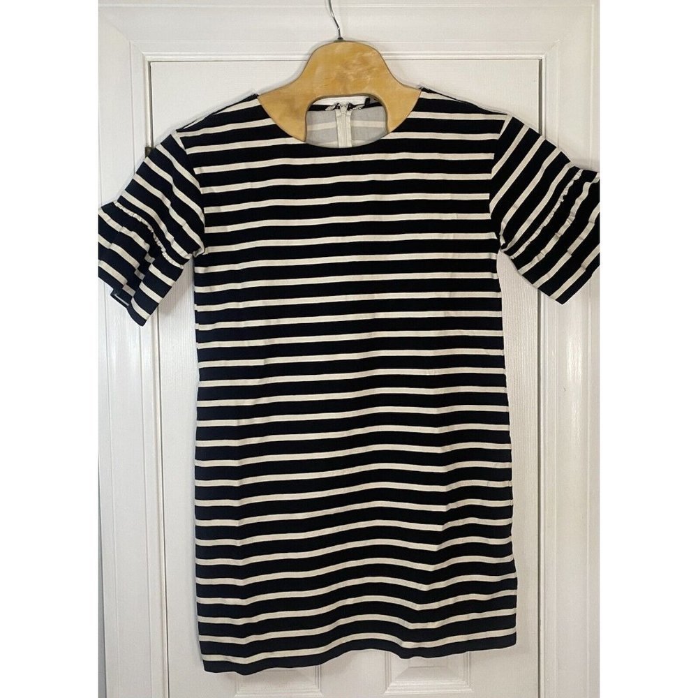 J Crew Women’s Bell‎ Sleeve Mini Dress Black White Stripes Large Cotton